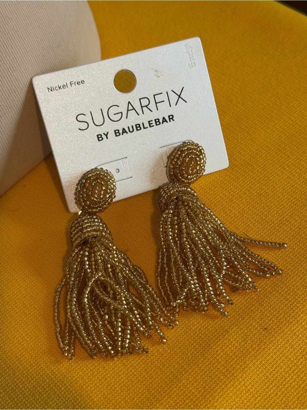 SugarFix Gold Beaded Tassel Drop Earrings by BaubleBar